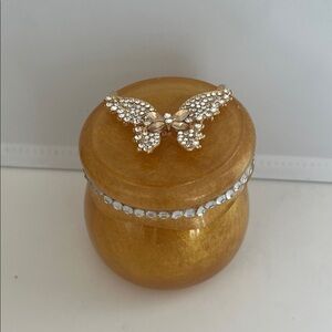 Gold Decorative Jar with Rhinestone Butterfly